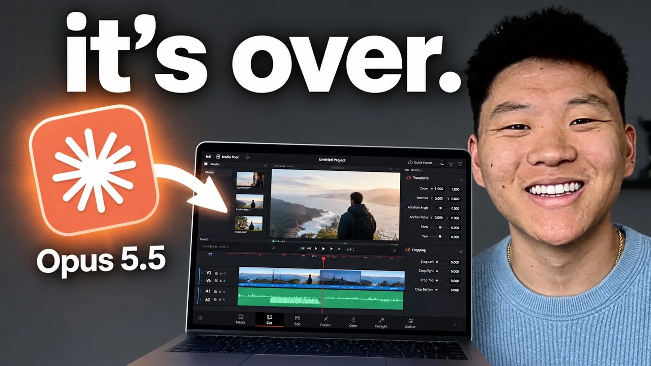 YouTube thumbnail of Opus 5.5 Just Changed Video Editing Forever (free skills)